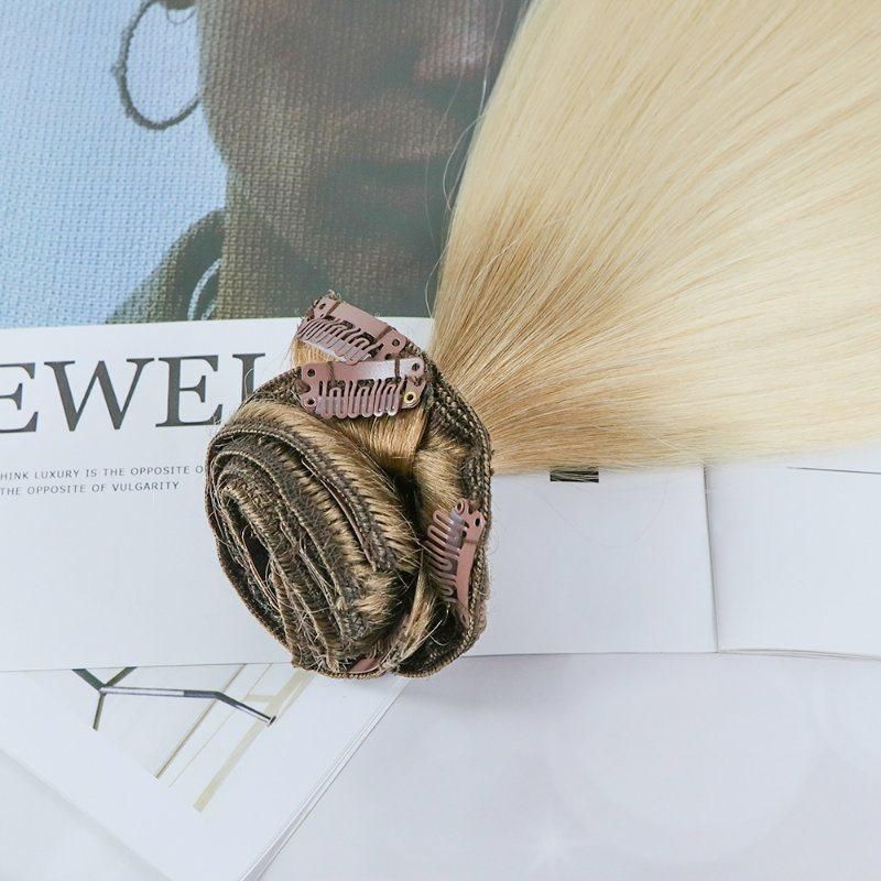100% Human Double Drawn Thick Ends Cuticle Aligned Clip in Hair Extensions #T8/60