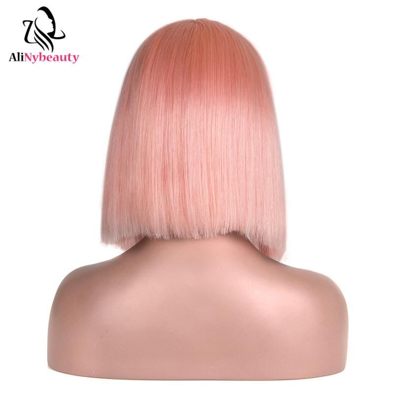 Human Hair Bob Wig Pink Short Bob Lace Front Wig