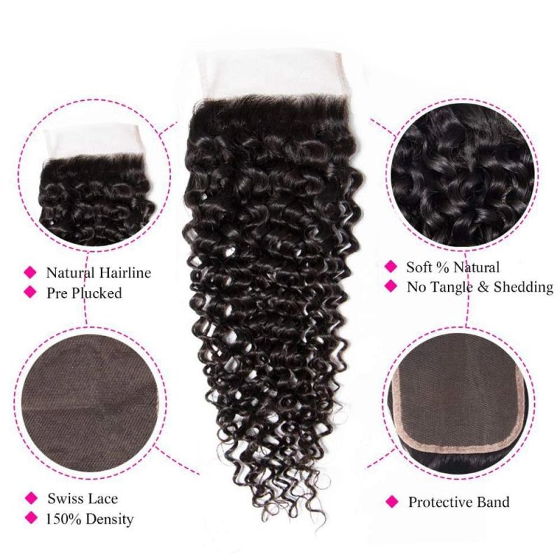 Lace Closure Curly 4X4 Brizilian Virgin Human Hair Closure Curly Wave Hair Closure Natural Black Color Hair Extention 8 Inch