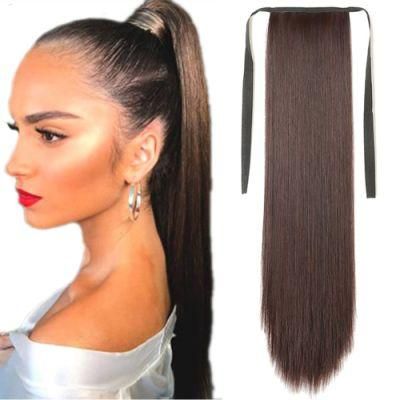 Synthetic Wrap Around Ponytail Clip in Hair Extensions Long Silky Straight Drawstring Ponytail Natural Hairpiece