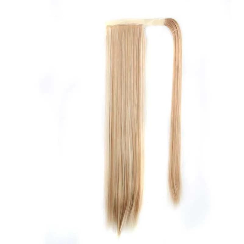 Ombre Blond Wrap Wig Straight Synthetic Magic Paste Drawstring Ponytail Hair Extension