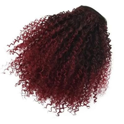 8inch Short Afro Curly Ombre Red Wine Color Synthetic Clip in Hair Extension Stretch Mesh Ponytail