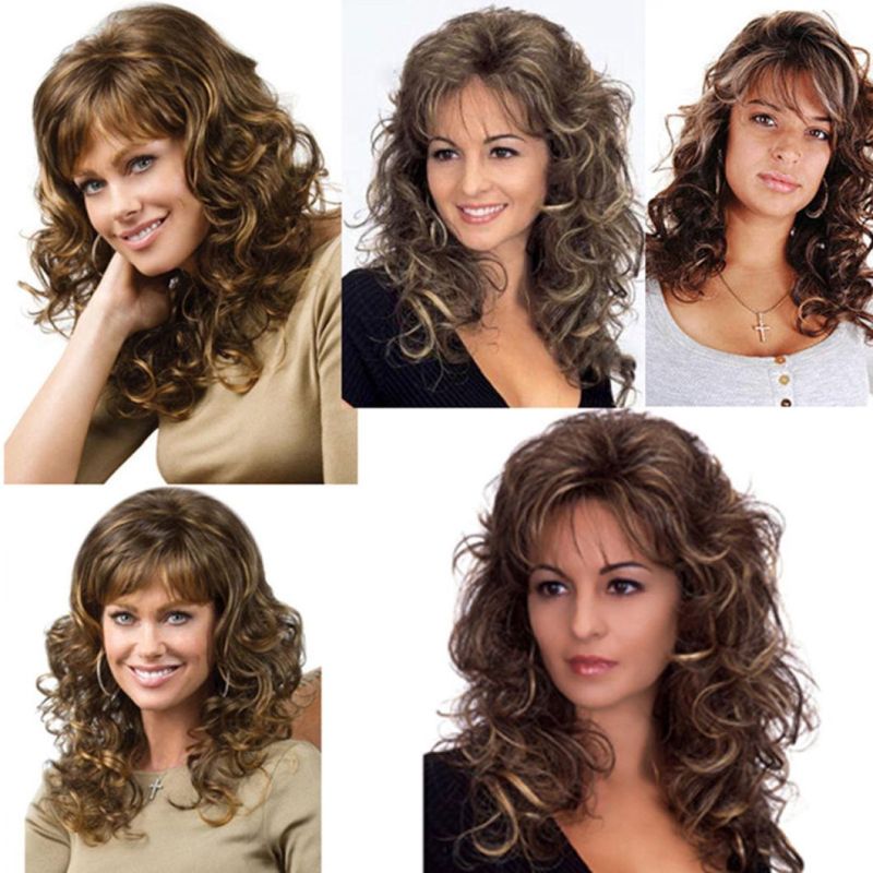 Natural Hairline Women Heat-Resistant Wigs Synthetic Wig Fluffy Curly Wave Wig for Black and White Women