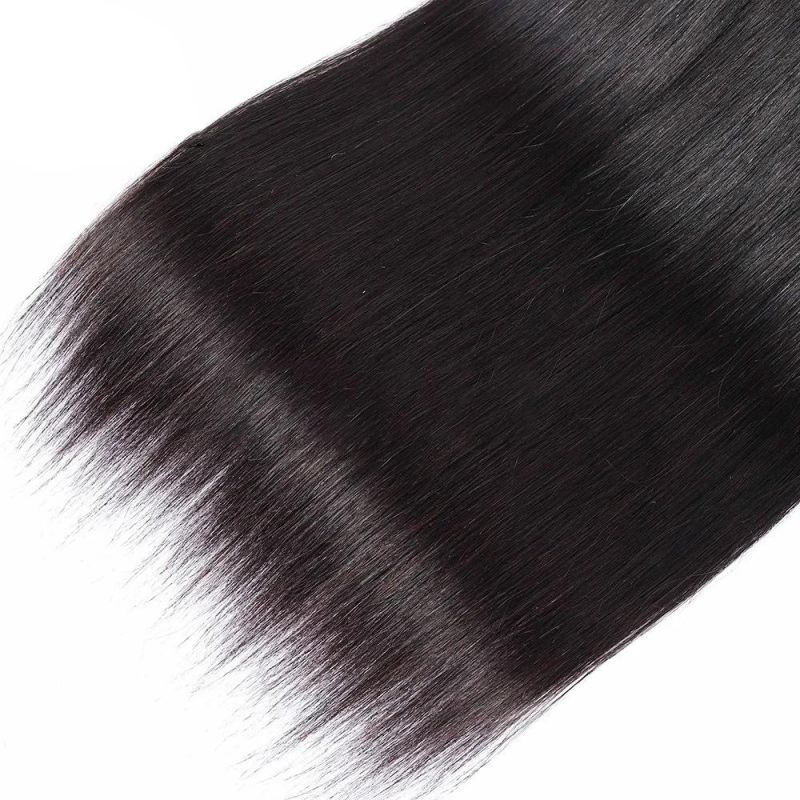 13X4 Straight Brazilian Natural Human Virgin Hair Weave Lace Bundle with Closure