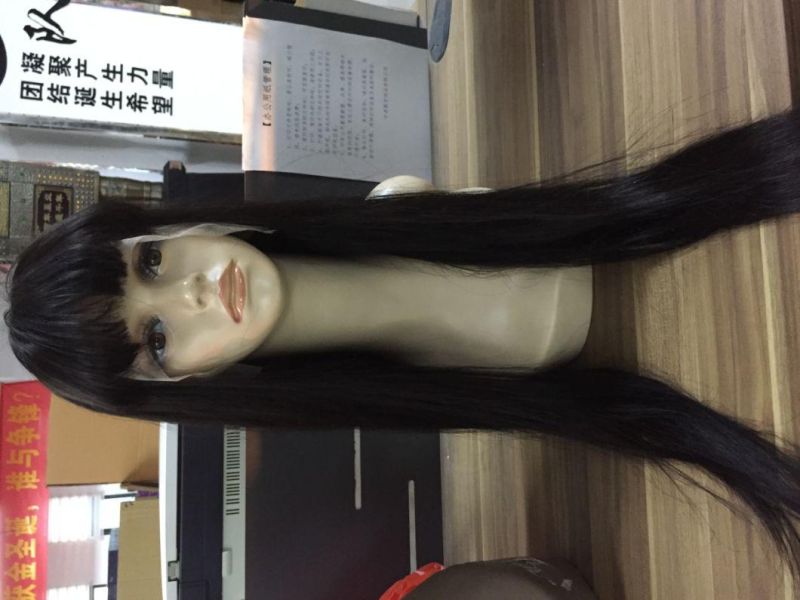 Long Brazilian Hair Cuticle Aligned Human Hair Lace Wig with Bang