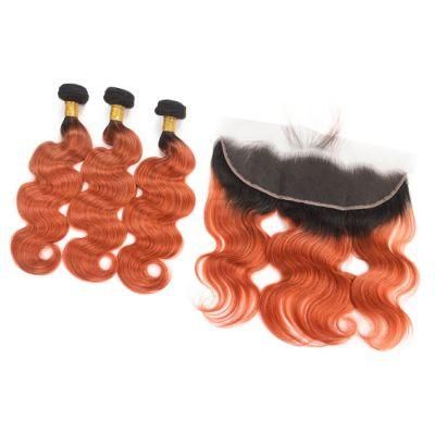 Ombre 1b/350 Body Wave Human Hair Bundles with Frontal