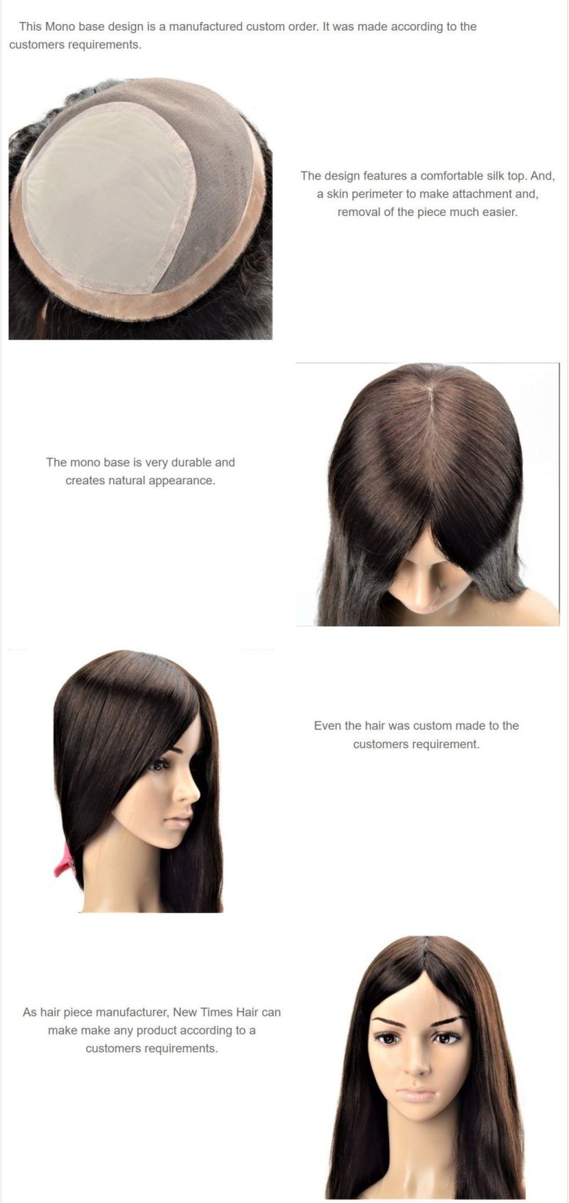 Custom Women′s Mono and Silk Top Wig Hair Replacement System