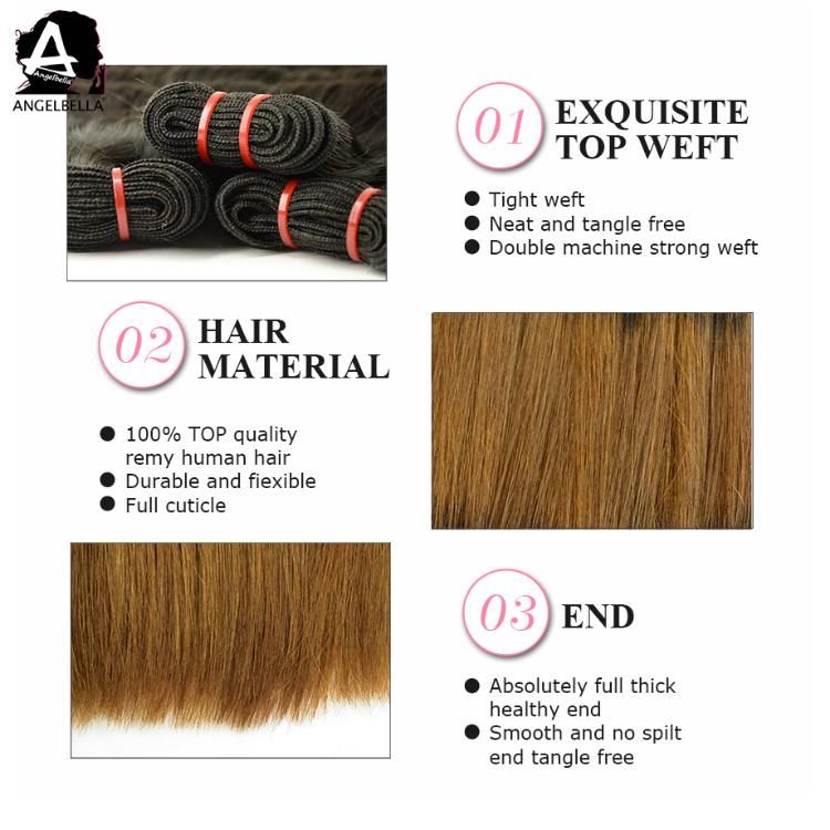 Angelbella 1b#30# Virgin Human Hair Bundles with Brazilian Mink Straight Hair