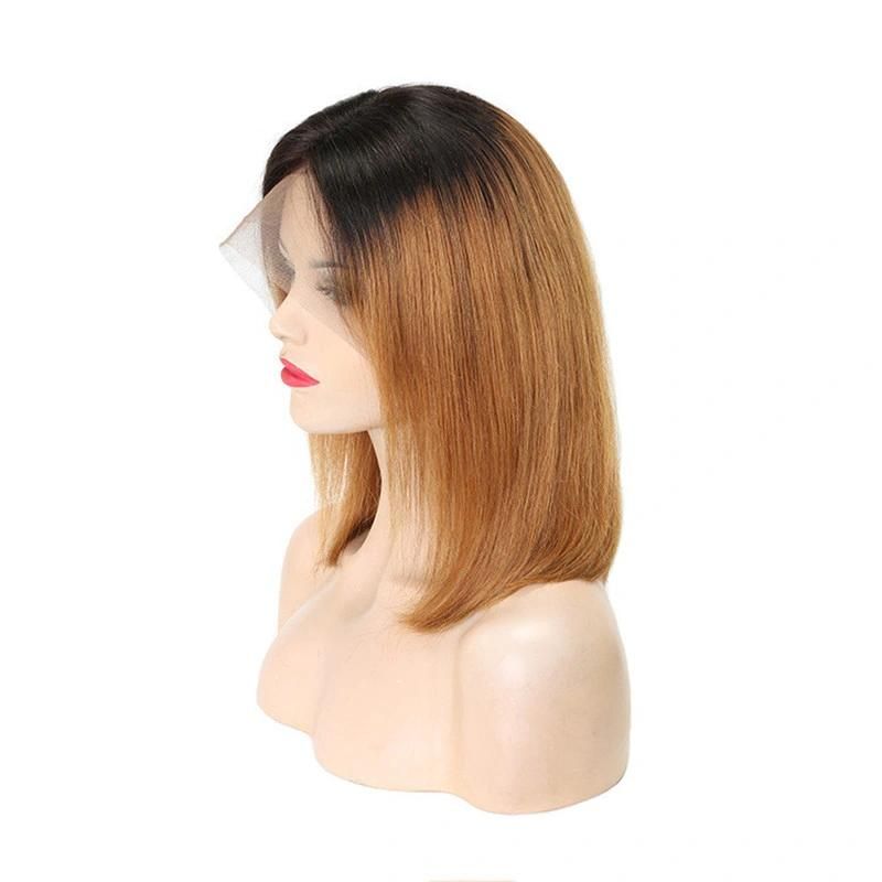 Remy Hair Short Bob Straight T1b30 Brown 13*4 Transparent Lace Frontal Human Hair Wig Bob Short Hair Women Human Hair 150% Density with 10inch