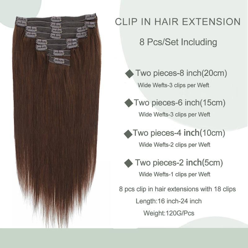 8PCS/Set 18 Clips Double Weft Human Hair Clip in Hair Extensions #4