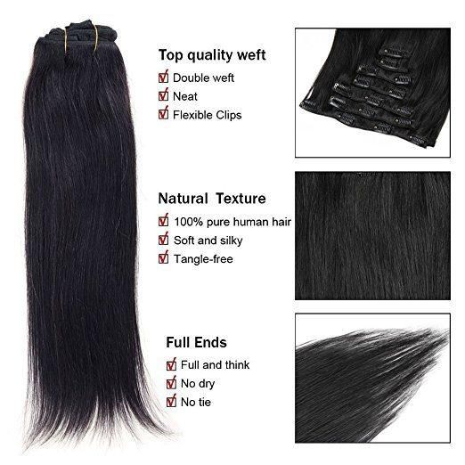 Wholesale Price Clip in Hair Extensions 8pieces 20clips for Full Head Set Clip in Human Hair (AV-CH100-18-1)