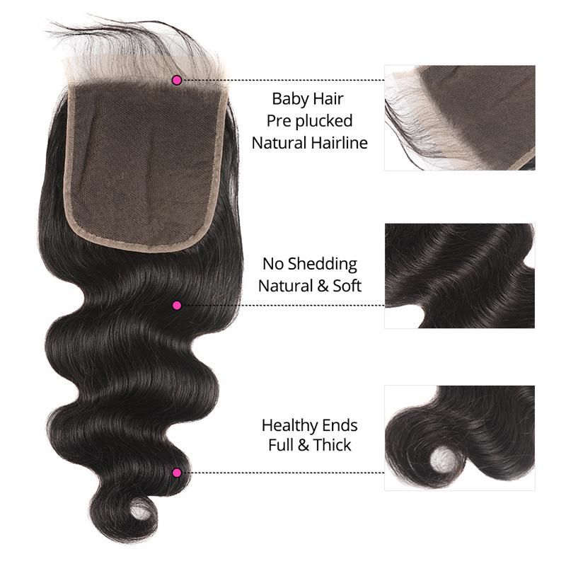 Kbeth Human Hair Bundles with Closure Fashion 20 22 24 26 28 30 Inch 100% Virgin Brazilian Custom Body Wave Top Quality Film Swiss Lace Closures Wholesale