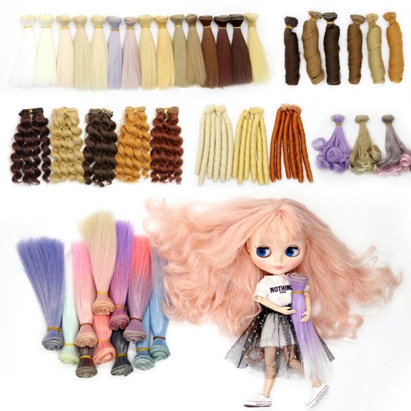 15cm 20cm 25cm Long Straight Wave Curly High Temperature Fiber BJD SD Wigs DIY Synthetic Hair for Doll Making