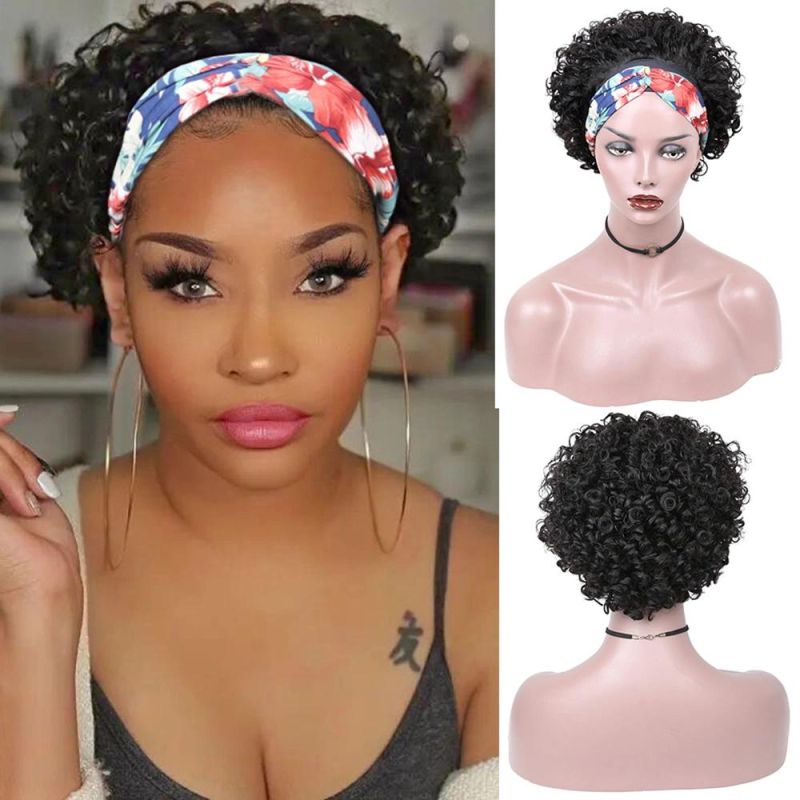 Kbeth Short Head Band Curly Human Hair Wig for Black Women Brazilian Natural Color Virgin Remy Sexy Girls Love Most Machine Made Wigs Wholesale