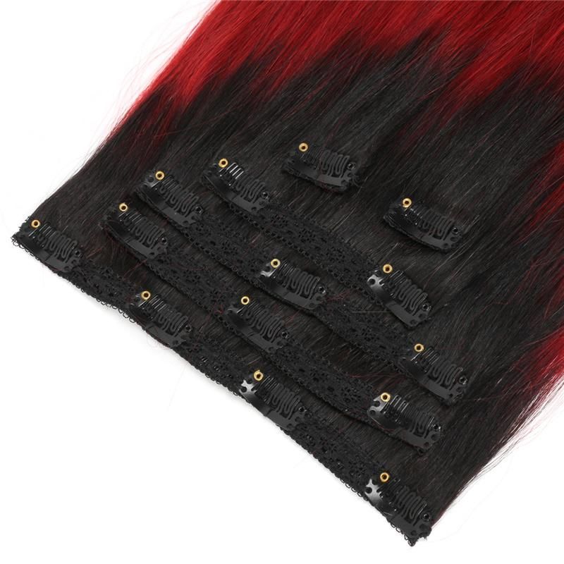 Best Selling Human Hair Weave Ombre Color Clip Hair Extensions 100% Remy Indian Clip in