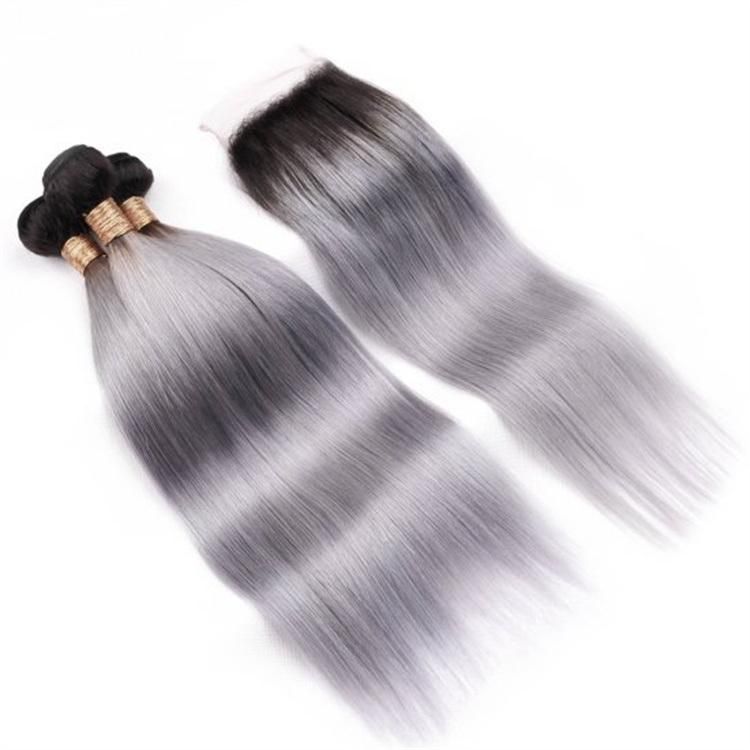 Hot Selling Fast Delivery Machine Weft 1b/Grey Straight Hair with Closure No Chemical Treated Brazilian Human Hair