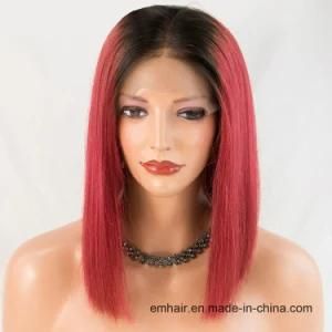 High Quality Two Tone Color 1b/Red# Short Bob 130% Density Human Full Lace Straight Hair Wig