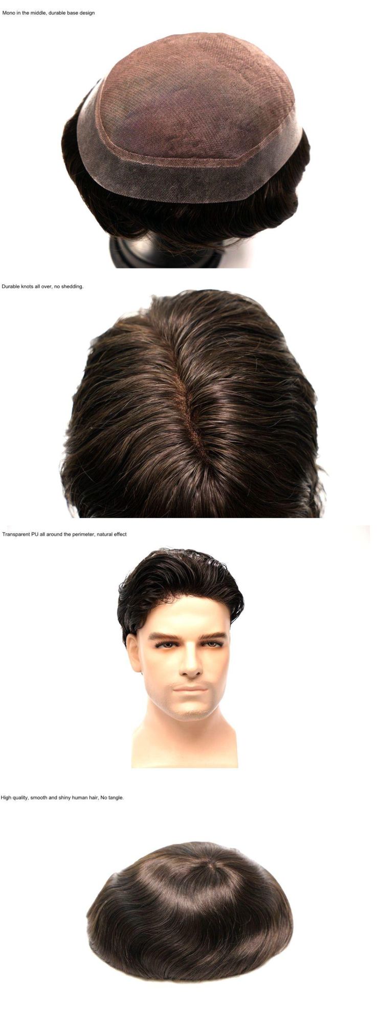 Monofilament with PU Around Stock Human Hair Wig for Men
