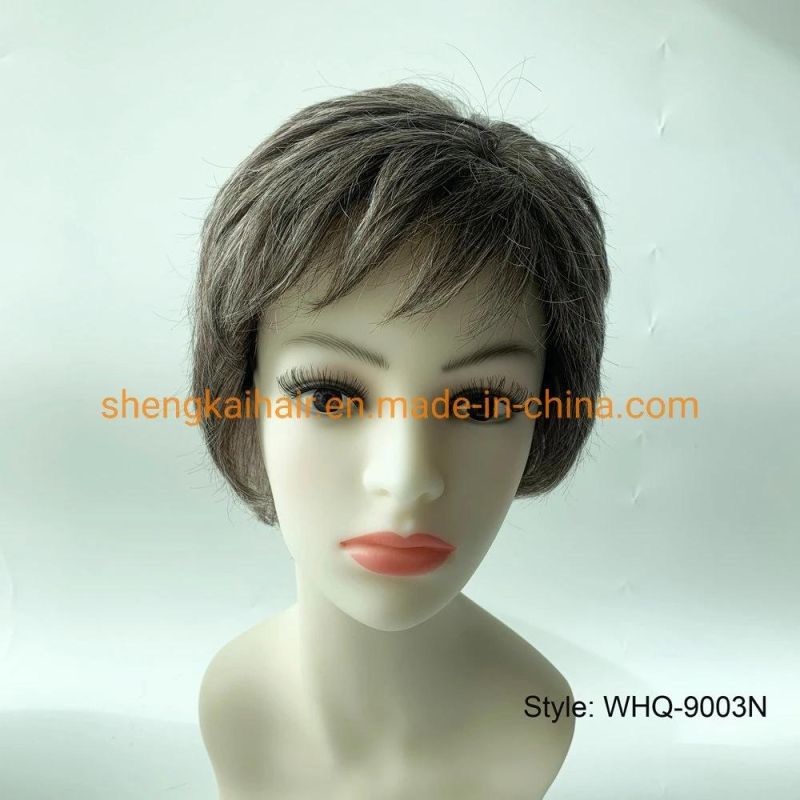 Wholesale Good Quality Handtied Human Hair Synthetic Hair Mix Short Gray Hair Wigs for Women 579