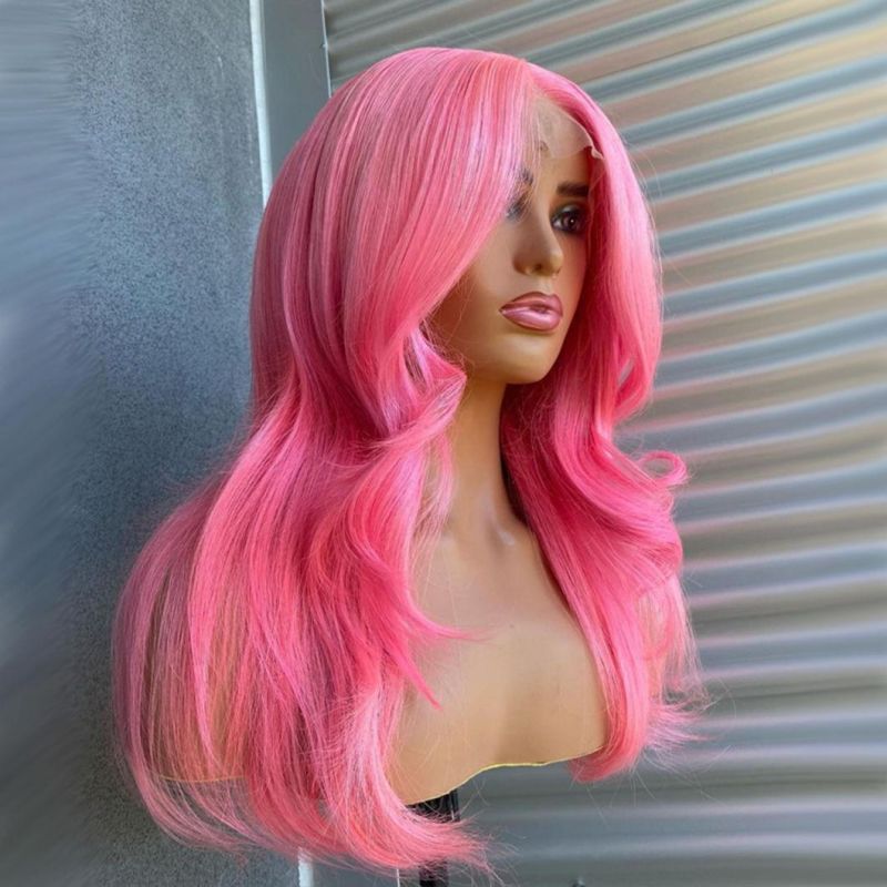 Pink Wig Body Wave Colored Brazilian Human Hair Wigs for Black Women HD Transparent Lace Part Wig 24 Inches