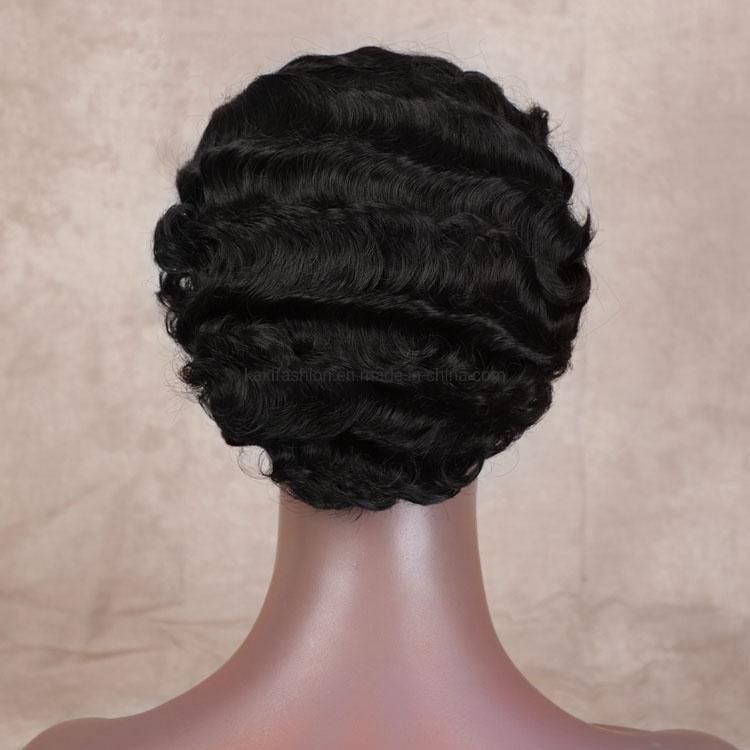 Heat Resistant Synthetic Hair Short Pixie Cut Black Fiber Wigs Short Finger Wave Cute Wigs for Cosplay