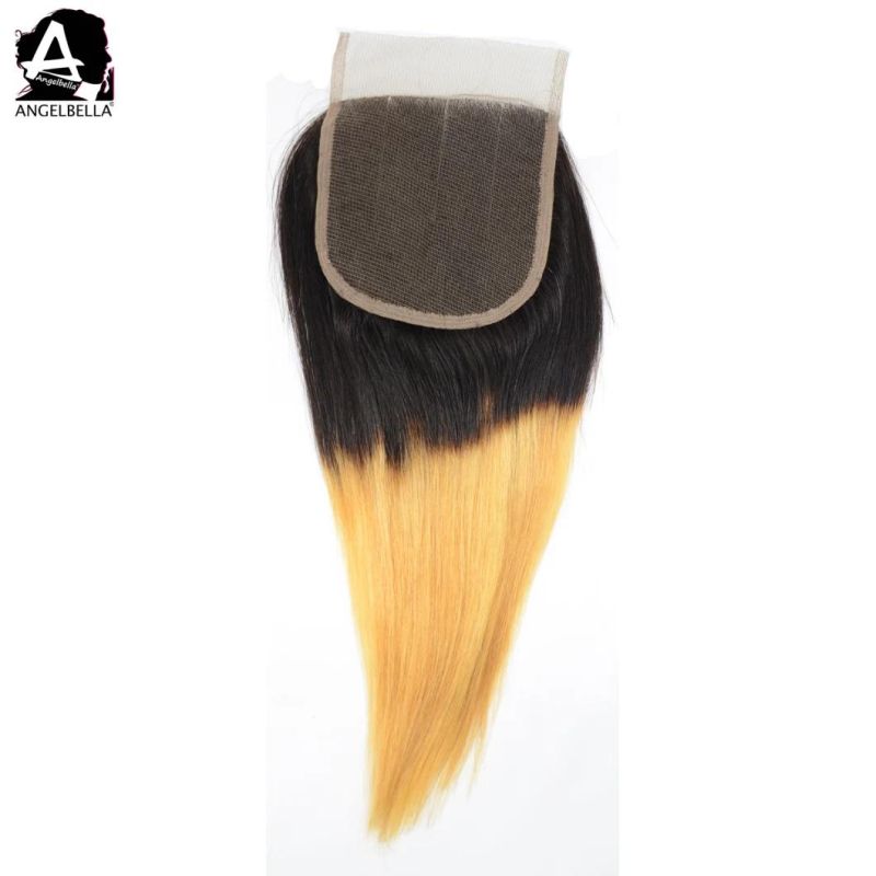 Angelbella Silk Straight 100% Virgin Human Hair Closures 1b#-27# Two Tone Indian Swiss Lace Closure