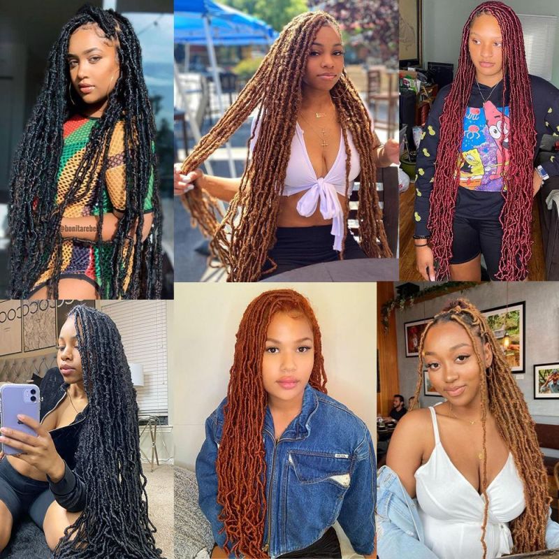36 Inch Soft Dread Crochet Hair Goddess Faux Loc Braids Synthetic Hair Nu Locs Hair Extensions